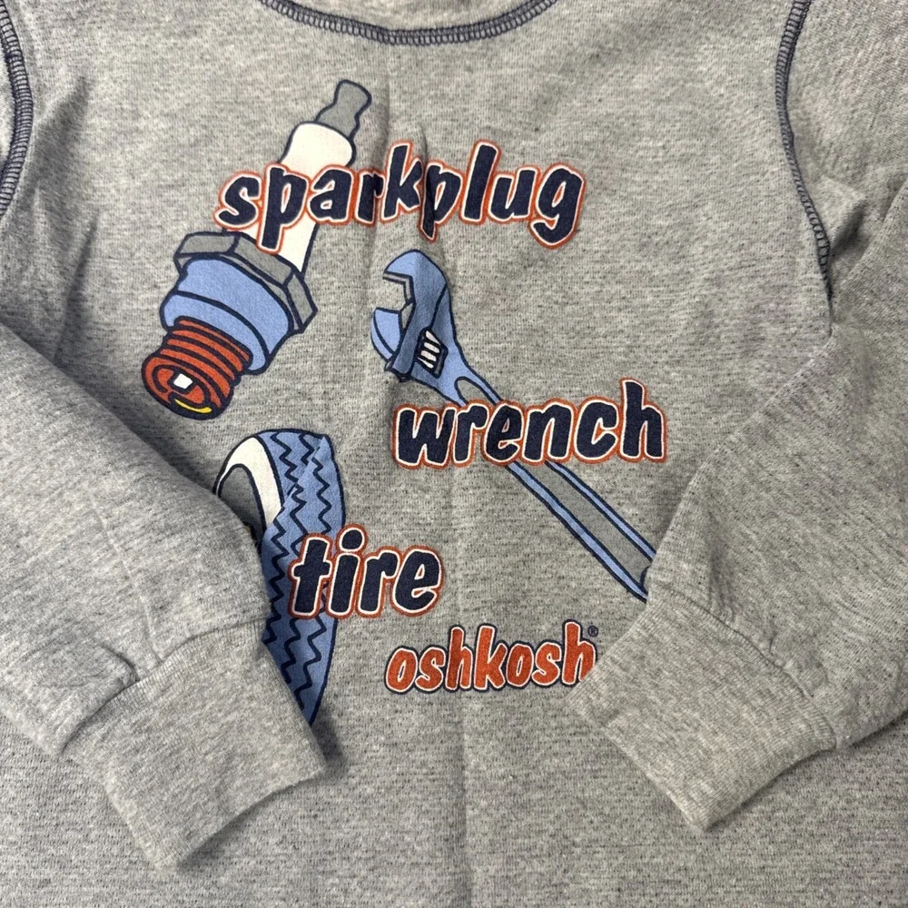 Vintage OshKosh B'gosh Toddler 4T Shirt USA Made Mechanic Car Graphic 90s Tee LS